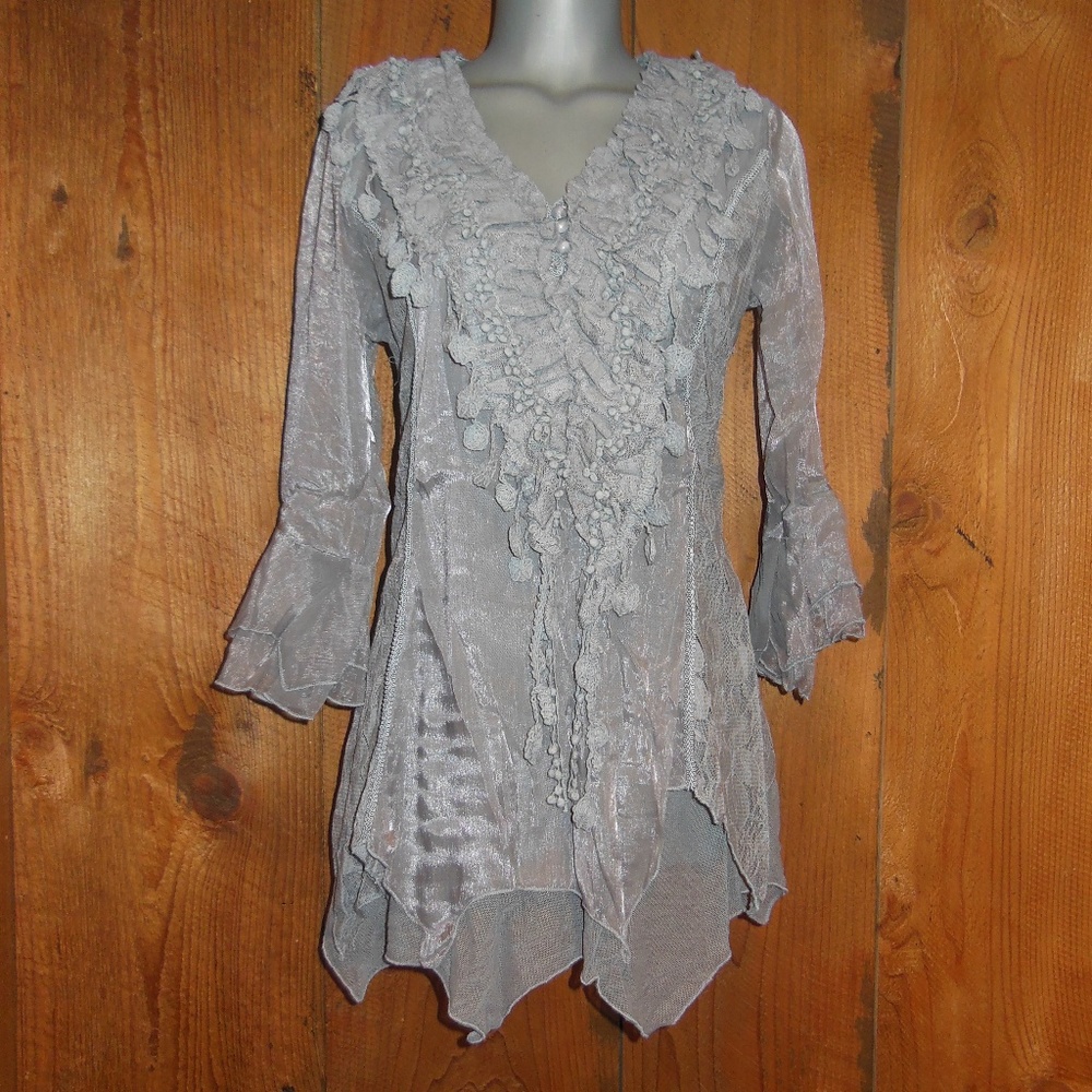 new PRETTY ANGEL BOLERO GYPSY BLOUSE GRAY SM-3X bohemian classic bolero western